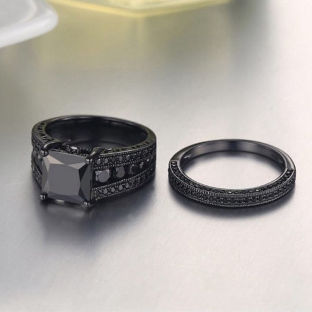💎 18K BLACK SAPPHIRE DIAMOND STERLING SILVER RING - Picture 9 of 9